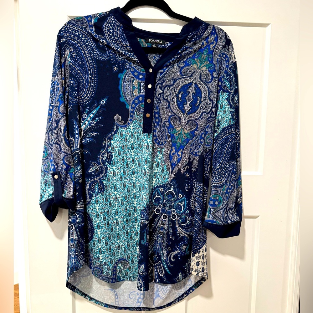 Roz & Ali Paisley Print Women's Top - Blue and Green